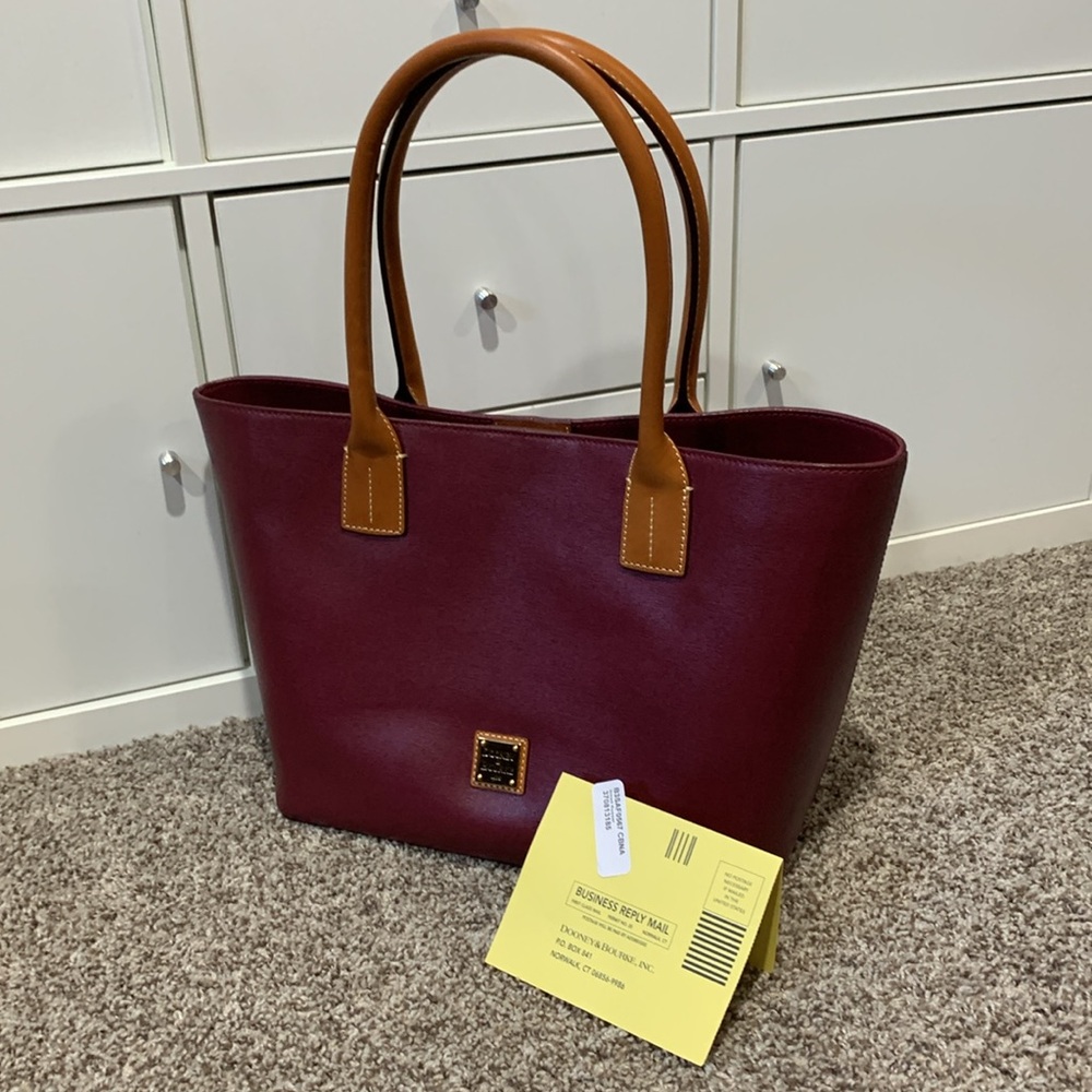 Dooney and Bourke Small Russel Tote in Cranberry Saffiano Leather